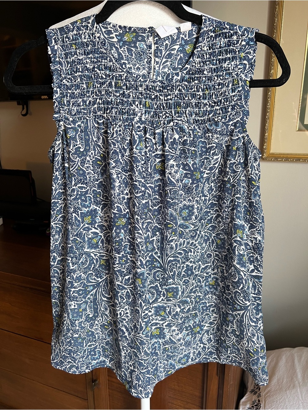 GAP Blue Floral Smocked Tank Top